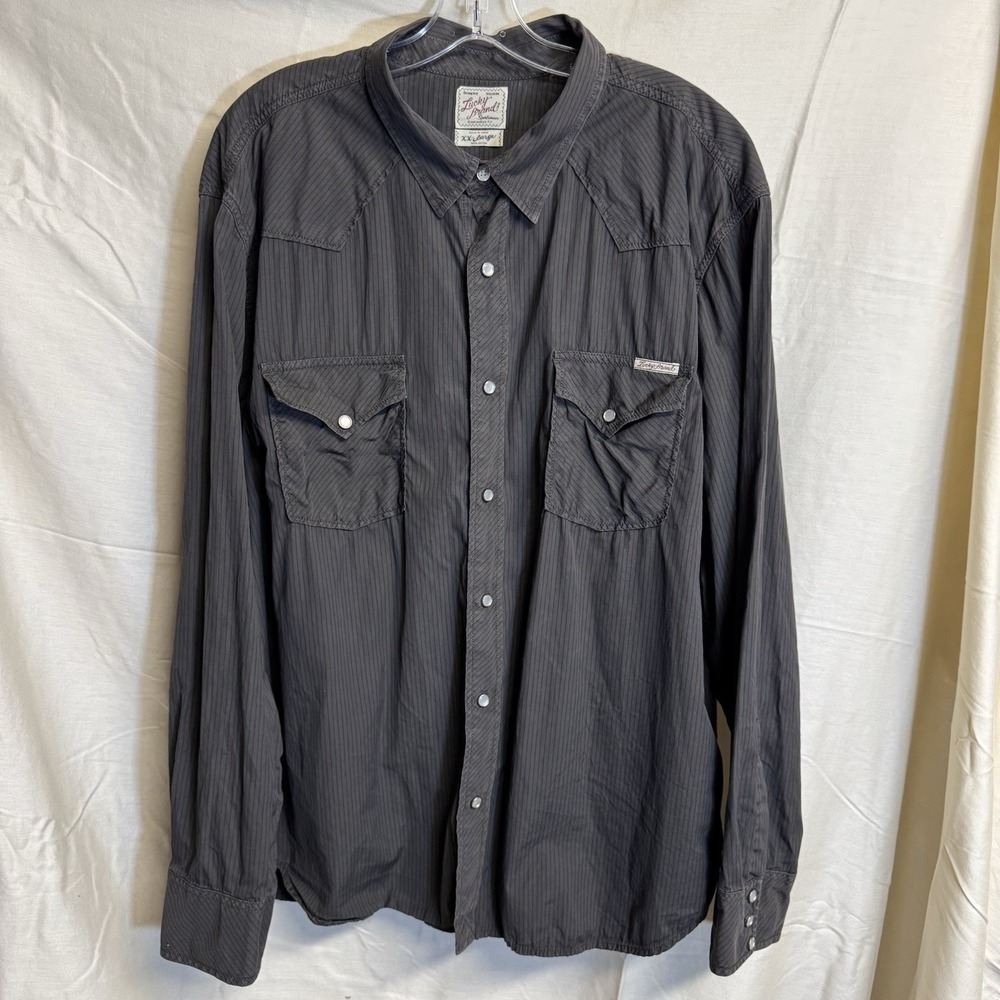 Lucky Brand Men's XXL Western Shirt Snaps Striped Cowboy Rockabilly Black White